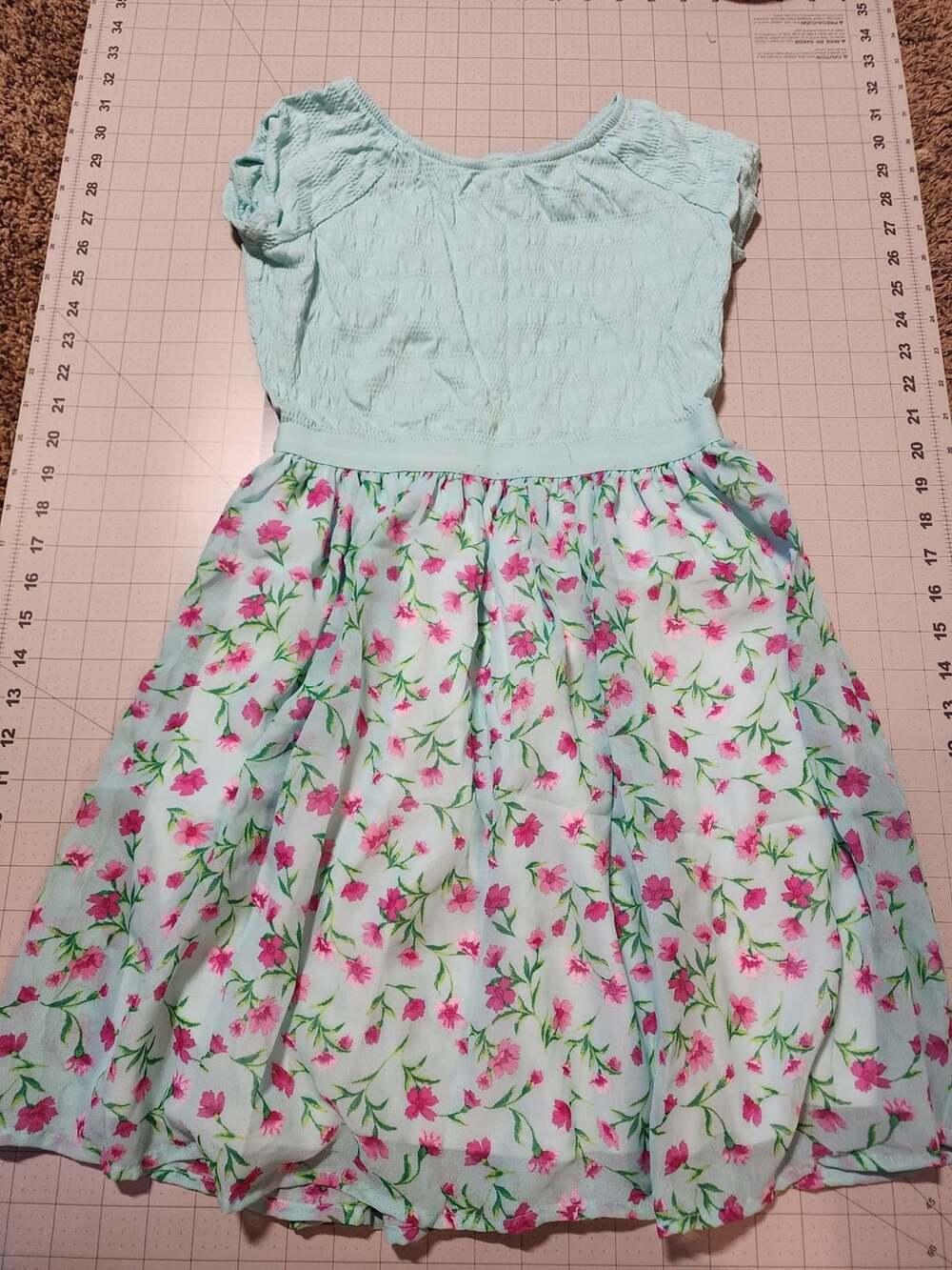 The Children's Place Floral Smocked Dress Size 14 Blue Pink